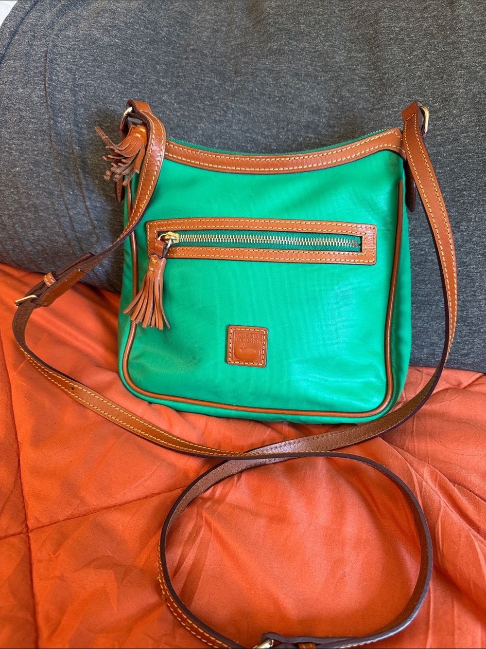 Dooney & Bourke Green Crossbody with Brown Leather Trim